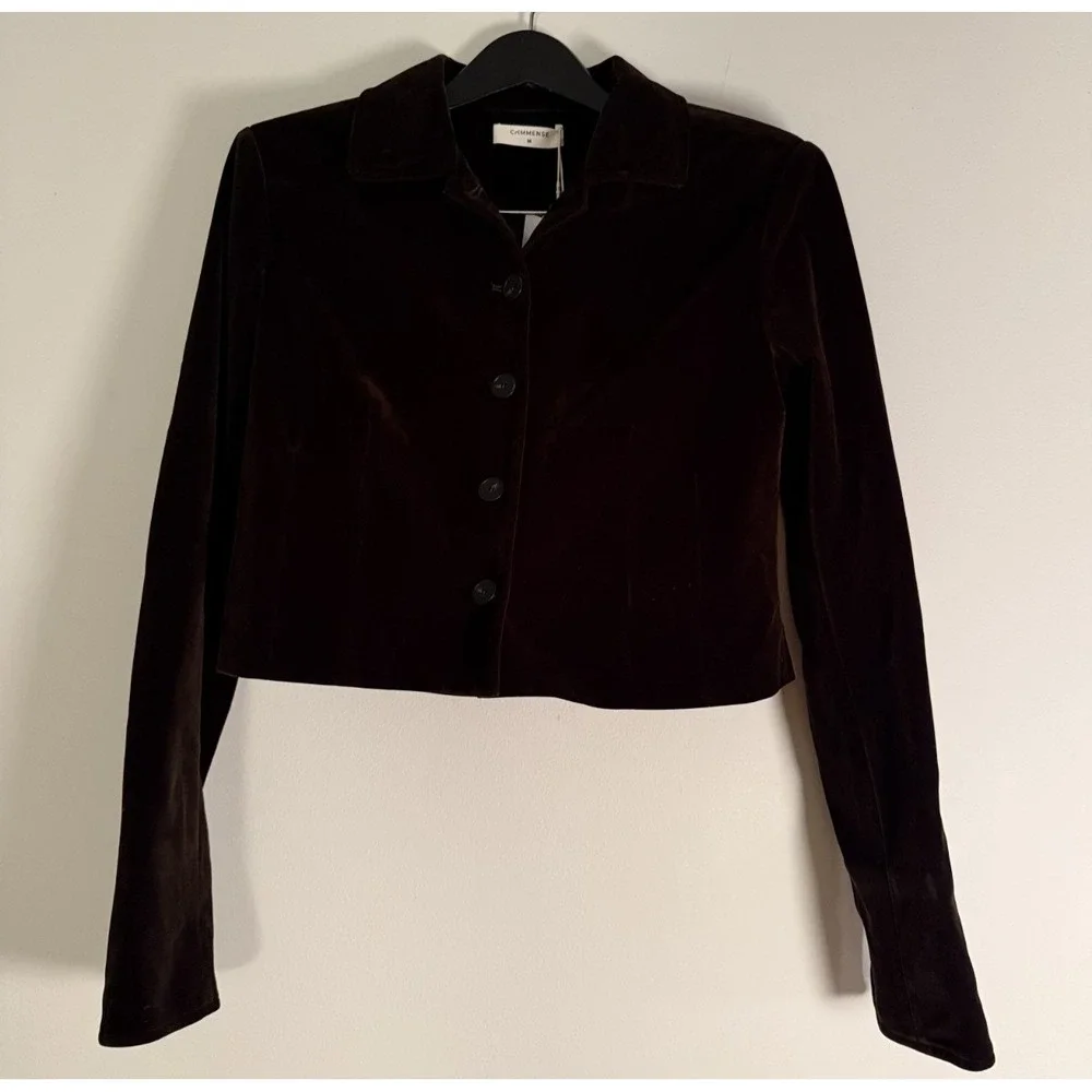 Commense Women's M/L 2 pc Velvet Blazer & Mini Skirt Set Brown Croc Belted - Picture 2 of 7